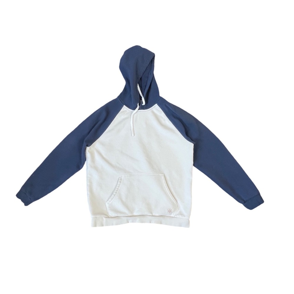 Marine Layer Mens Raglan Hoodie White Blue Colorblock Sweatshirt Medium 1250